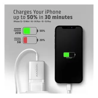 AXAGON ACU-PD20W, nabíjačka do siete 20W, 1x port USB-C, PD3.0/PPS/QC4+/AFC/Apple, biela