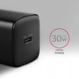 AXAGON ACU-PD30, Sil nabíjačka do siete 30W, 1x port USB-C, PD3.0/PPS/QC4+/SFC/AFC/Apple, čierna