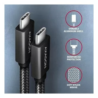 AXAGON BUCM32-CM05AB, SPEED+ kábel USB-C <-> USB-C, 0.5m, USB 20Gbps, PD 100W 5A, 4K HD, ALU, oplet, čierny