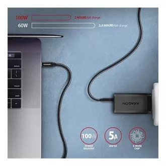 AXAGON BUCM32-CM05AB, SPEED+ kábel USB-C <-> USB-C, 0.5m, USB 20Gbps, PD 100W 5A, 4K HD, ALU, oplet, čierny