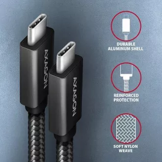 AXAGON BUCM32-CM05AB, SPEED+ kábel USB-C <-> USB-C, 0.5m, USB 20Gbps, PD 100W 5A, 4K HD, ALU, oplet, čierny