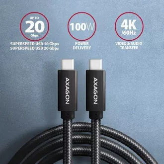 AXAGON BUCM32-CM05AB, SPEED+ kábel USB-C <-> USB-C, 0.5m, USB 20Gbps, PD 100W 5A, 4K HD, ALU, oplet, čierny