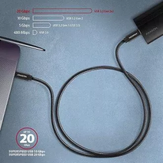 AXAGON BUCM32-CM05AB, SPEED+ kábel USB-C <-> USB-C, 0.5m, USB 20Gbps, PD 100W 5A, 4K HD, ALU, oplet, čierny
