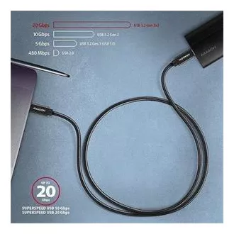 AXAGON BUCM32-CM05AB, SPEED+ kábel USB-C <-> USB-C, 0.5m, USB 20Gbps, PD 100W 5A, 4K HD, ALU, oplet, čierny