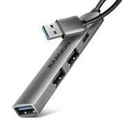 AXAGON HUE-STA, 4x USB ALU STRIP húb, 1x USB-A 5Gbps, 2x USB-A & 1x USB-C 480Mbps, kábel USB-A 12cm
