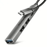 AXAGON HUE-STC, 4x USB ALU STRIP húb, 1x USB-A 5Gbps, 2x USB-A & 1x USB-C 480Mbps, kábel USB-C 12cm