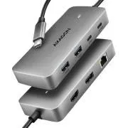 AXAGON HMC-CUB83X2, USB 10Gbps húb, 2x USB-A, USB-C, HDMI a DP 4k/144Hz, RJ-45 GLAN, PD 100W, kábel USB-C 15cm