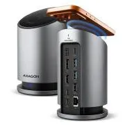 AXAGON HMC-WL9, USB 10Gbps húb s Qi, 3x USB-A, USB-C, HDMI a DP 4k/60Hz, RJ-45 GLAN, PD 100W, kábel USB-C 60cm