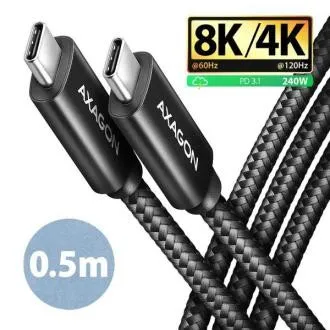 AXAGON BUCM4X-CM05AB NewGEN+ kábel USB-C <-> USB-C, 0.5m, USB4 Gen 3×2, PD 240W 5A, 8K HD, ALU, oplet, čierny AXAGON BUCM4X-CM05AB NewGEN+ kábel USB-C <-> USB-C, 0.5m, USB4 Gen 3×2, PD 240W 5A, 8K HD, ALU, oplet, čierny