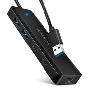AXAGON HUE-C2A, 4× USB 5Gbps TRAVEL húb, 2× USB-A + 2× USB-C, USB-C napájanie, kábel USB-A 19cm