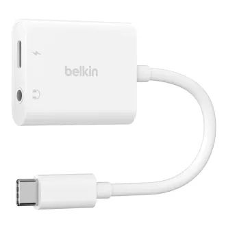 Belkin USB-C adaptér/rozdvojka 1x USB-C M/ 1x USB-C F napájanie 60W + 1x 3,5mm jack, biela Belkin USB-C adaptér/rozdvojka 1x USB-C M/ 1x USB-C F napájanie 60W + 1x 3,5mm jack, biela