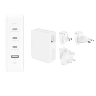 Belkin BOOST CHARGE™ 140W 4-portová USB-C Power Delivery GaN PPS nástenná nabíjačka + UK, EU, US adaptéry, biela Belkin BOOST CHARGE™ 140W 4-portová USB-C Power Delivery GaN PPS nástenná nabíjačka + UK, EU, US adaptéry, biela