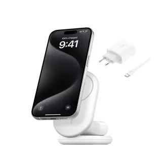 Belkin BOOST CHARGE ™ Qi2 15W 2v1 Magnetický nabíjací stojan, skladacia, biela