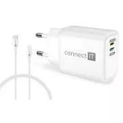 CONNECT IT DUPLEX Nabíjací adaptér 1xLightning + 1×USB-C, 20W, kábel 27W, BIELÝ