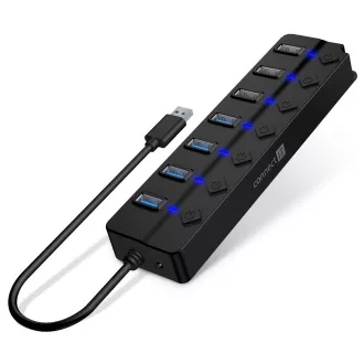 CONNECT IT Mighty Switch 2 USB-A hub, (4xUSB-A 3.0, 3xUSB-A 2.0), externý, ČIERNY