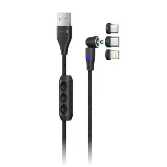 CONNECT IT Magnetic PowerLink 3in1 kábel (USB-C/Lightning/MicroUSB), 2m, ČIERNA