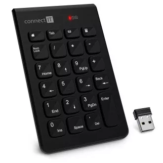 CONNECT IT NumCALC bezdrôtová numerická klávesnica, (+ 1x AAA batéria zadarmo), ČIERNA