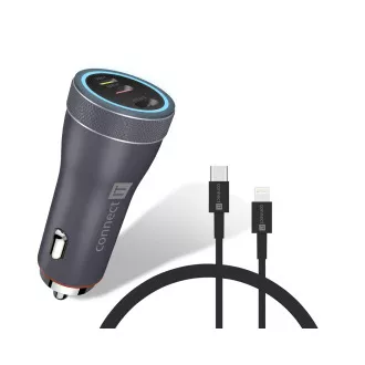 CONNECT IT InCarz DUPLEX nabíjačka do auta, 2x USB-C, 1x Lightning, ANTRACITOVÁ
