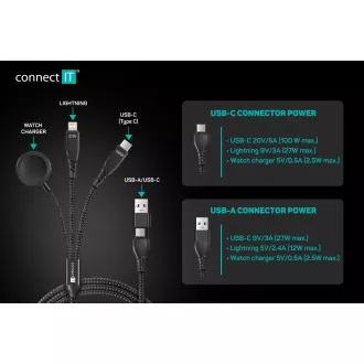 CONNECT IT Wirez 6in1 1x USB-C 1x Lightning 1x Watch charger 1,25 m ČIERNY
