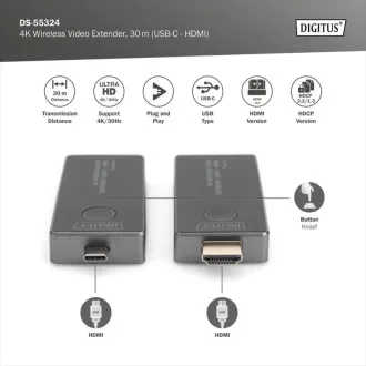 DIGITUS DS-55324 4K Wireless Video Extender Set, 30 m (USB-C - HDMI) DIGITUS DS-55324 4K Wireless Video Extender Set, 30 m (USB-C - HDMI)