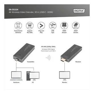 DIGITUS DS-55324 4K Wireless Video Extender Set, 30 m (USB-C - HDMI) DIGITUS DS-55324 4K Wireless Video Extender Set, 30 m (USB-C - HDMI)