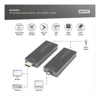 DIGITUS DS-55324 4K Wireless Video Extender Set, 30 m (USB-C - HDMI) DIGITUS DS-55324 4K Wireless Video Extender Set, 30 m (USB-C - HDMI)