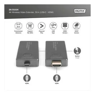 DIGITUS DS-55324 4K Wireless Video Extender Set, 30 m (USB-C - HDMI) DIGITUS DS-55324 4K Wireless Video Extender Set, 30 m (USB-C - HDMI)