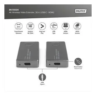 DIGITUS DS-55324 4K Wireless Video Extender Set, 30 m (USB-C - HDMI) DIGITUS DS-55324 4K Wireless Video Extender Set, 30 m (USB-C - HDMI)