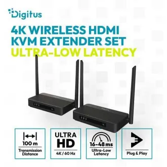 DIGITUS 4K/60Hz Wireless HDMI KVM Extender Set, 100m, black DIGITUS 4K/60Hz Wireless HDMI KVM Extender Set, 100m, black