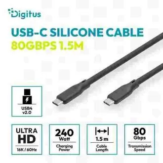 Digitus silikónový kábel USB4 verzia 2.0, USB 80 Gbps, 1,5 m, čierny