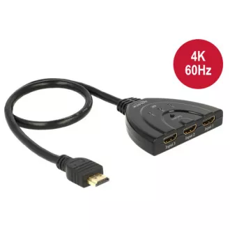 Delock Delock HDMI UHD Switch 3 x HDMI in > 1 x HDMI out 4K s integrovaným káblom 50 cm