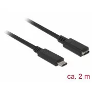 Delock Predlžovací kábel SuperSpeed USB (USB 3.1 Gen 1) USB Type-C™ samec > port samica 3 A 2,0 m čierny