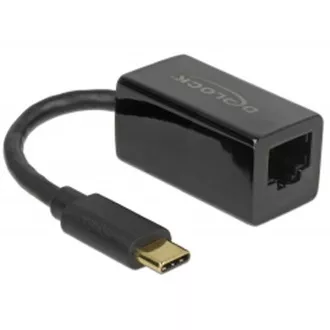 Delock Adaptér Super Speed USB (USB 3.1 Gen 1) s USB Type-C™ samec > Gigabit LAN 10/100/1000 Mbps kompaktný čierny