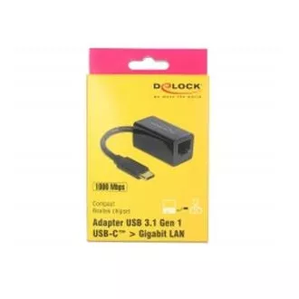 Delock Adaptér Super Speed USB (USB 3.1 Gen 1) s USB Type-C™ samec > Gigabit LAN 10/100/1000 Mbps kompaktný čierny