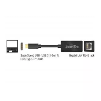 Delock Adaptér Super Speed USB (USB 3.1 Gen 1) s USB Type-C™ samec > Gigabit LAN 10/100/1000 Mbps kompaktný čierny