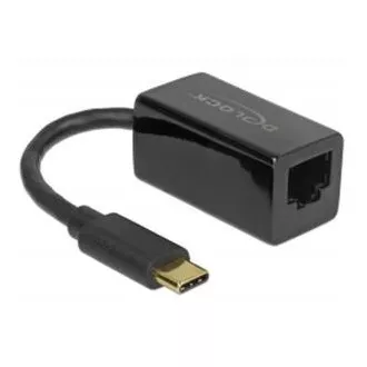 Delock Adaptér Super Speed USB (USB 3.1 Gen 1) s USB Type-C™ samec > Gigabit LAN 10/100/1000 Mbps kompaktný čierny