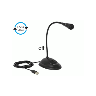 Delock USB mikrofón s husím krkom, stojanom a tlačidlami stlmenia, zapnutia a vypnutia Delock USB mikrofón s husím krkom, stojanom a tlačidlami stlmenia, zapnutia a vypnutia