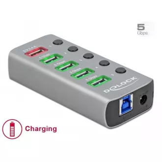 Delock Rozbočovač USB 3.2 Gen 1 so 4 portami + 1 rýchlonabíjacím portom s prepínačom a osvetlením