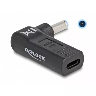 Delock Adaptér na kábel na nabíjanie laptopu, zo zásuvky USB Type-C na zástrčku HP 4,5 x 3,0 mm, uhlový 90°