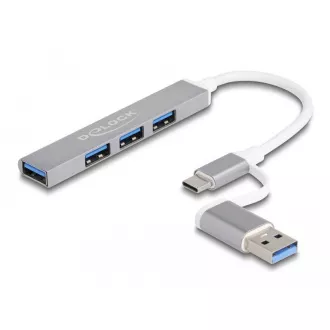 Delock 4 portový tenký USB Hub s USB Type-C™ alebo USB Typ-A na 3 x USB 2.0 Typ-A samica + 1 x USB 5 Gbps Typ-A samica
