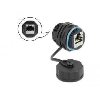 Delock Konektor kábla zo zásuvkového RJ45 na zásuvkový RJ45, kategória 6A s ochranným viečkom, vodotesný Delock Konektor kábla zo zásuvkového RJ45 na zásuvkový RJ45, kategória 6A s ochranným viečkom, vodotesný