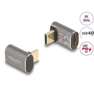 Delock USB Adaptér 40 Gbps USB Type-C PD 3.0 100 W samec na samice pravouhlý 8K 60 Hz kovová Delock USB Adaptér 40 Gbps USB Type-C PD 3.0 100 W samec na samice pravouhlý 8K 60 Hz kovová