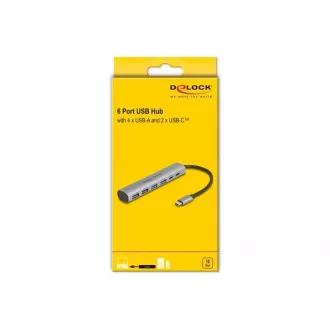 Delock 6 portový rozbočovač USB so 4 x zásuvkami USB Typu-A as 2 x zásuvkami USB Type-C™