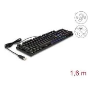 Delock Mechanická USB herná klávesnica, drôtová, 1,6 m, čierna, s RGB osvetlením