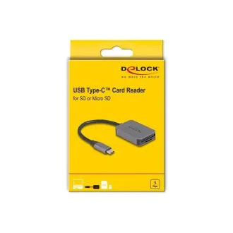 Delock Čítačka kariet s rozhraním USB Type-C™ v hliníkovom kryte na pamäťové karty SD alebo Micro SD