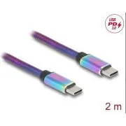 Delock Kábel USB 2.0 zo zástrčky USB Type-C™ na zástrčku, s dúhovým kovovým plášťom, PD 3.0, 60 W, 2 m