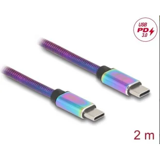 Delock Kábel USB 2.0 zo zástrčky USB Type-C™ na zástrčku, s dúhovým kovovým plášťom, PD 3.0, 60 W, 2 m Delock Kábel USB 2.0 zo zástrčky USB Type-C™ na zástrčku, s dúhovým kovovým plášťom, PD 3.0, 60 W, 2 m