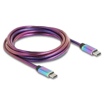 Delock Kábel USB 2.0 zo zástrčky USB Type-C™ na zástrčku, s dúhovým kovovým plášťom, PD 3.0, 60 W, 2 m Delock Kábel USB 2.0 zo zástrčky USB Type-C™ na zástrčku, s dúhovým kovovým plášťom, PD 3.0, 60 W, 2 m