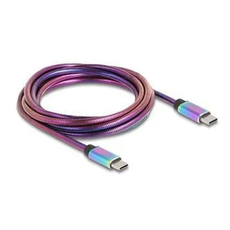 Delock Kábel USB 2.0 zo zástrčky USB Type-C™ na zástrčku, s dúhovým kovovým plášťom, PD 3.0, 60 W, 2 m Delock Kábel USB 2.0 zo zástrčky USB Type-C™ na zástrčku, s dúhovým kovovým plášťom, PD 3.0, 60 W, 2 m