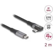 Delock Kábel USB 20 Gbps, pravouhlý ľavý / pravý USB PD 3.1 Extended Power Range 240 W 2 m